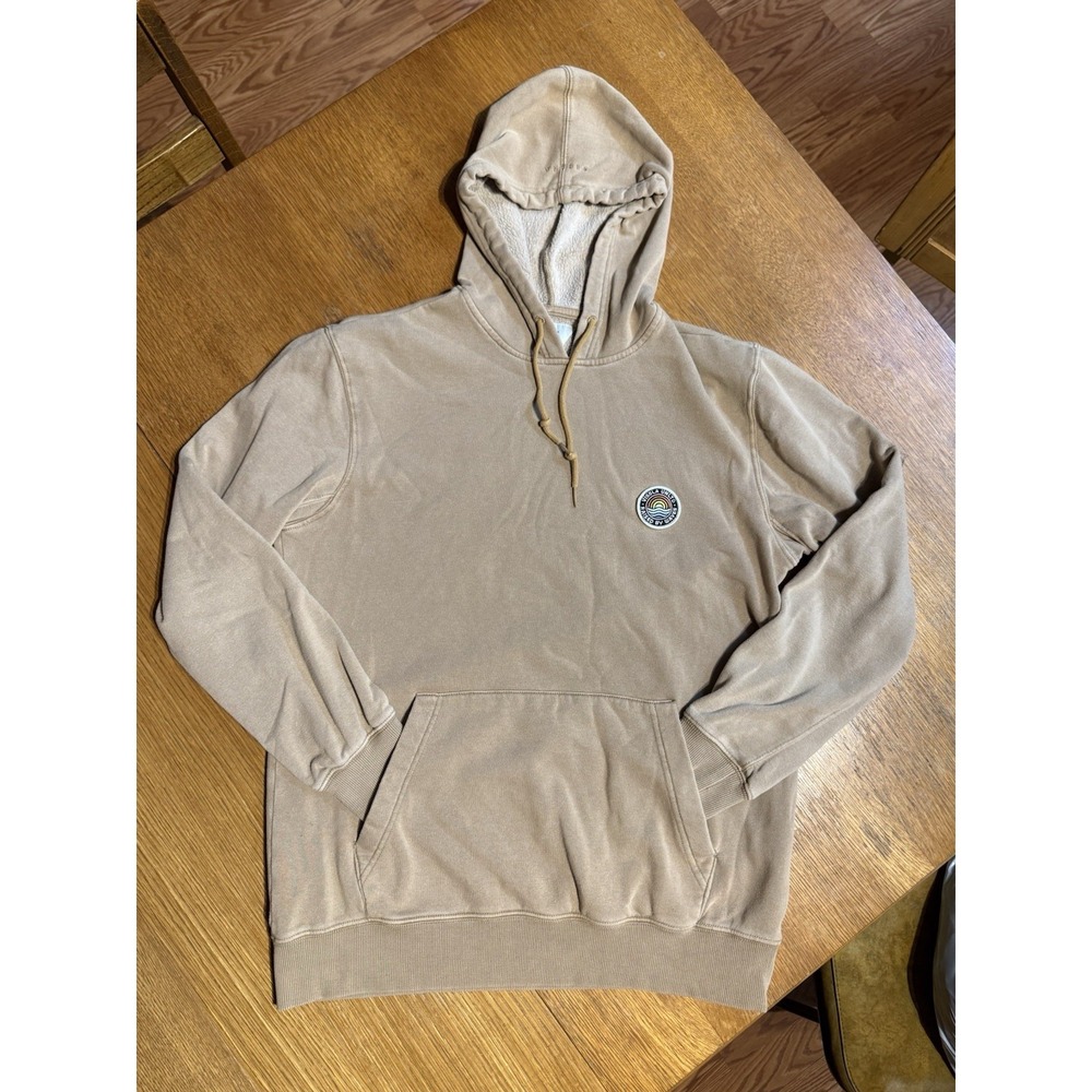 Vissla Hoodie Mens M Tan Fleece Lined Surf Coastal Minimal Pullover Logo - Picture 2 of 11